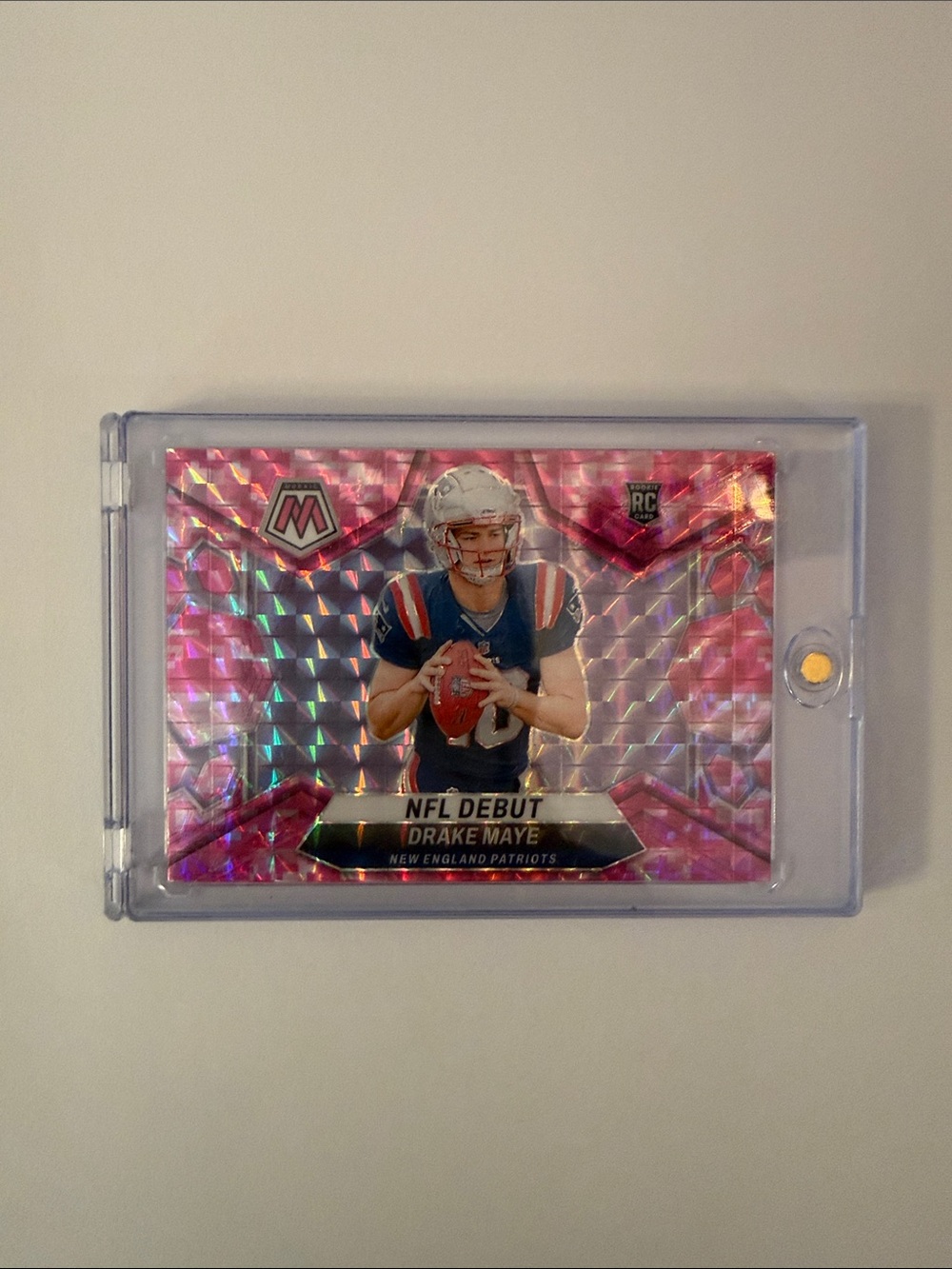 Panini Pink NFL Debut Drake Maye Holographic Card in Protective Case